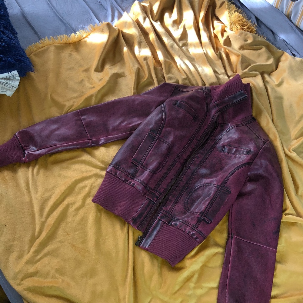 Wine colored leather jacket